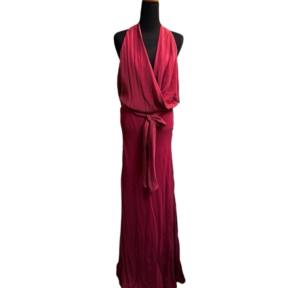 NEW! NICOLE MILLER Sequin Stretch Woven Sherbet Plum Plunging Formal Dress SZ 4